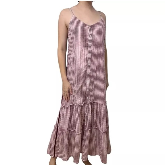 Anthropologie Sundry Maxi Dress Striped Red Button Up Vacation Size 3 Medium - Picture 2 of 5